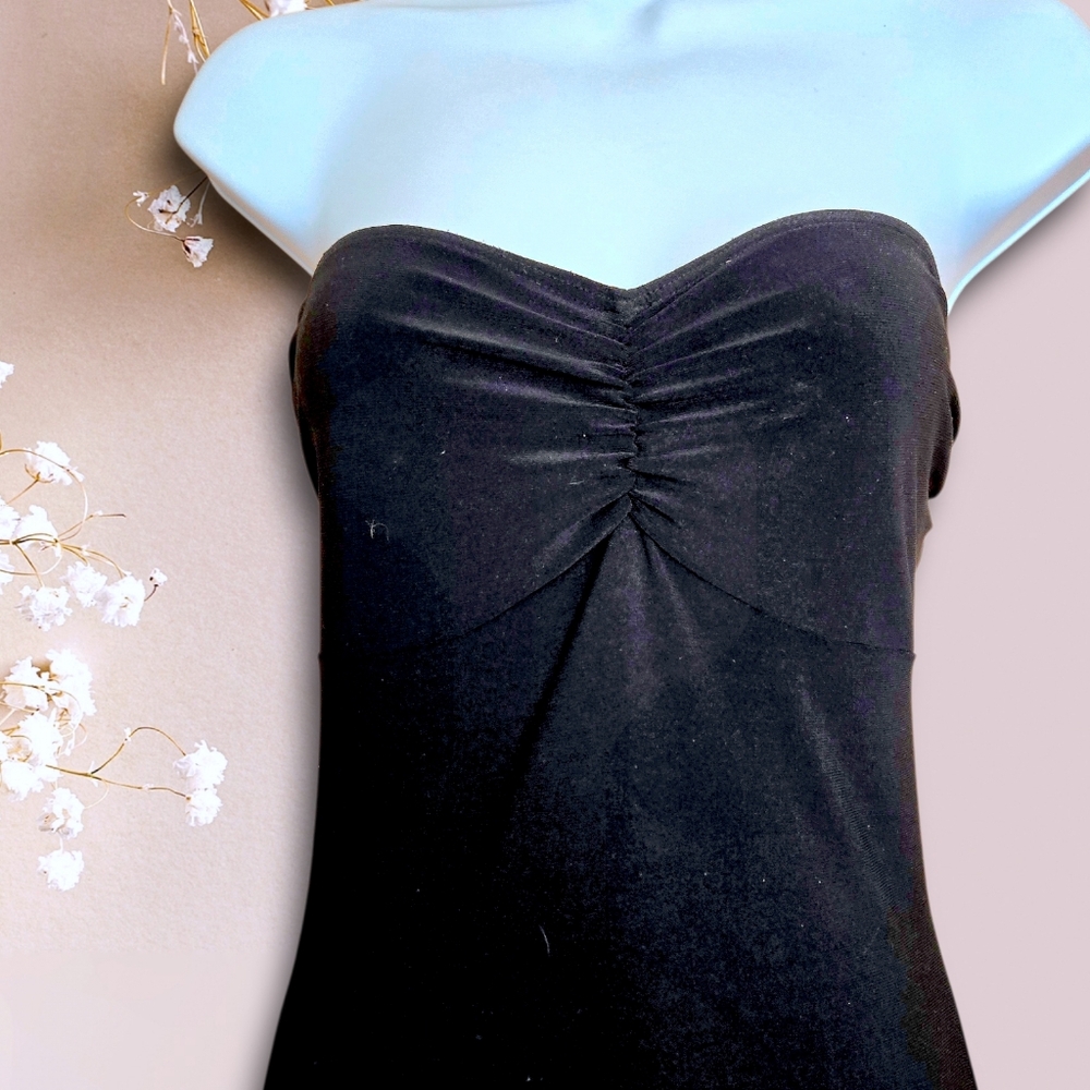 Sabora Black strapless midi dress w silver floral embroidery high-low hem Size L - Picture 3 of 9